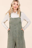 MINERAL WASH BUTTONED STRAP JUMPSUIT OVERALLS