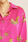 LEOPARD SATIN BUTTON DOWN SHIRT