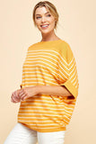 Viscose Roll Up Half Sleeve Boat Neck Striped Sweater