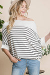 Viscose Roll Up Half Sleeve Boat Neck Striped Sweater