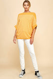 Viscose Roll Up Half Sleeve Boat Neck Striped Sweater