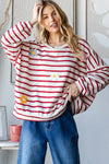 Winter Striped with Floral Patches Sweatshirt