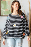 Winter Striped with Floral Patches Sweatshirt