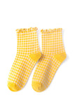CHECK PLAID PATTERN RUFFLE CREW SOCKS FOR WOMENS