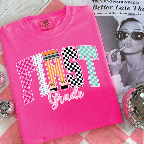 First Grade Checkered Graphic Tee