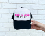 God is Good DTF Printed Black & White Trucker Hat