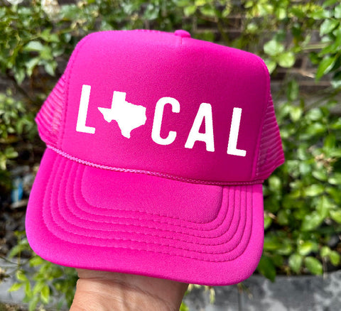 Local (White Texas) DTF Printed Hot Pink Trucker Hat