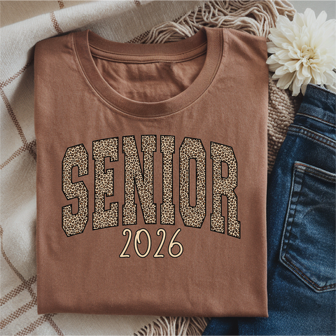 Senior 2026 LEOPARD Letters Graphic T-Shirt