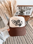 Shit'll Buff DTF Printed Brown & Tan Trucker Hat Black Ink