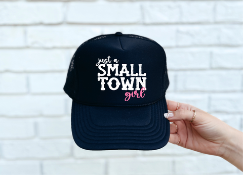 Small Town Girl DTF Printed Black Trucker Hat