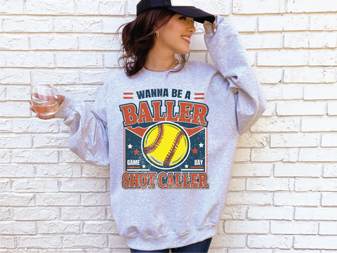 Wanna Be A Baller - Softball Athletic Grey