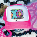 XO XO DTF Printed Neon Pink & White Trucker Hat