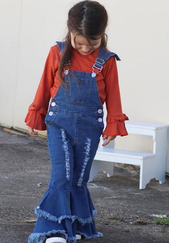 DOUBLE LAYER DISTRESSED DENIM OVERALLS