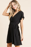 WOVEN DRESS WITH RUFFLED SLEEVES
