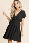 WOVEN DRESS WITH RUFFLED SLEEVES