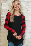 CURVY PLAID SOLID CONTRAST LS TOP