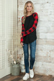 PLAID SOLID CONTRAST LS TOP