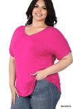 CURVY LUXE RAYON SS V-NECK TOP
