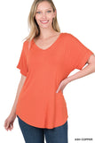 CURVY LUXE RAYON SS V-NECK TOP