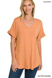 LUXE RAYON SS V-NECK TOP
