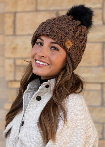 PANACHE BROWN/BLACK MARLED CABLE KNIT HAT