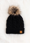 CABLE KNIT FAUX POM BEANIE