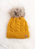 CABLE KNIT FAUX FUR POM BEANIE