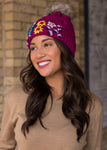 MAGENTA FLORAL CABLE KNIT BEANIE