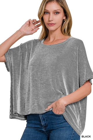 RIBBED STRIPED OVERSIZED SS TOP