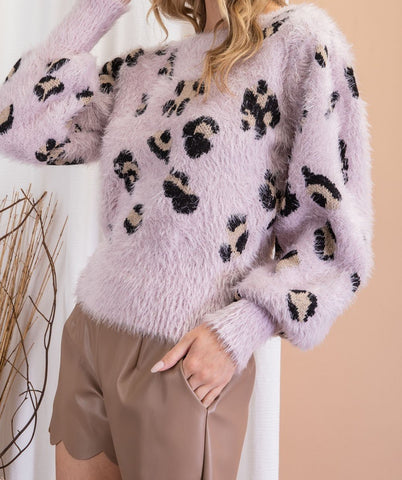 Fuzzy Animal Print Sweater