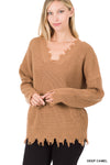 DROP SHOULDER DISTRESSED SWEATER