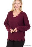 DROP SHOULDER DISTRESSED SWEATER
