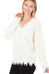 DROP SHOULDER DISTRESSED SWEATER