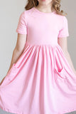 BUBBLEGUM PINK S/S POCKET TWIRL DRESS