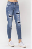 CURVY JB MID RISE NAVY BLUE PATCHED DESTROY RELAXED JEANS