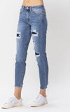 CURVY JB MID RISE NAVY BLUE PATCHED DESTROY RELAXED JEANS