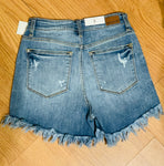 Judy Blue Fray Shirttail Hem Trucker Shorts