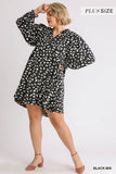 CURVY AP SPLIT PUFF SLEEVE DRESS